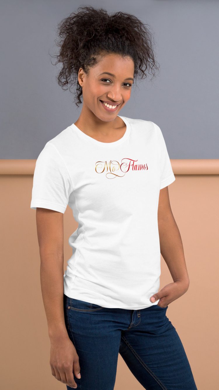 Mo Flames Gold and Red White Unisex T-shirt