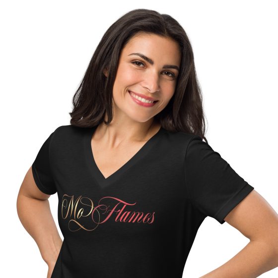 Gold and Red Mo Flames Black V-Neck Shirt
