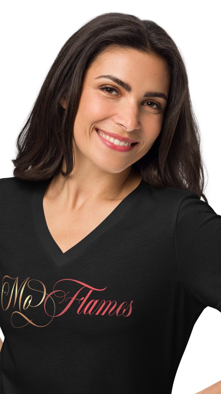 Gold and Red Mo Flames Black V-Neck Shirt