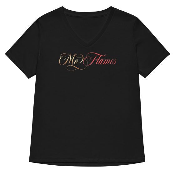 Gold and Red Mo Flames Black V-Neck Shirt - Image 3