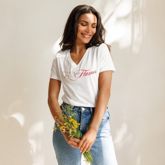 Gold and Red Mo Flames White V-Neck Shirt