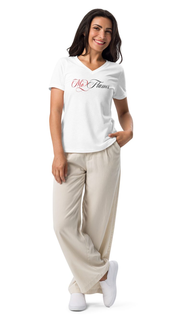 Red and Black Mo Flames White V-Neck Shirt