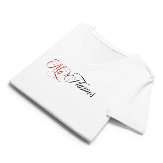 Red and Black Mo Flames White V-Neck Shirt - Image 2