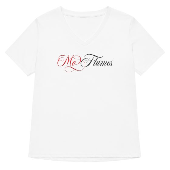 Red and Black Mo Flames White V-Neck Shirt - Image 5
